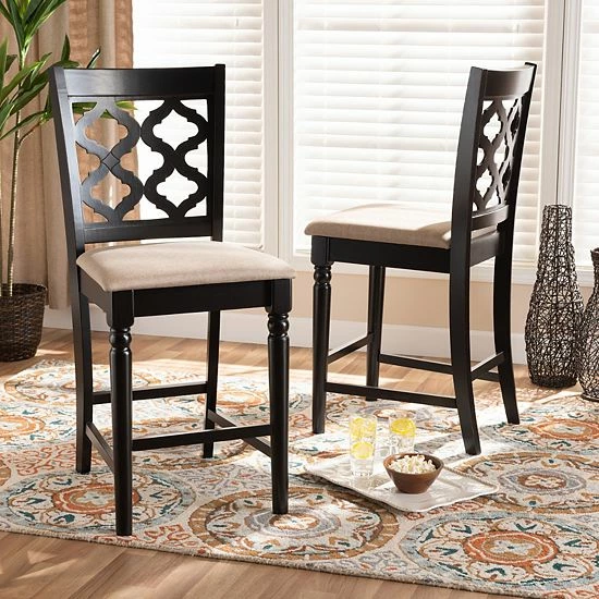 Baxton Studio Ramiro Counter Stool 2-piece Set Sand Dark Brown 2 Baxton Studio Ramiro Counter Stool 2-piece Set Sand Dark Brown - Image 2