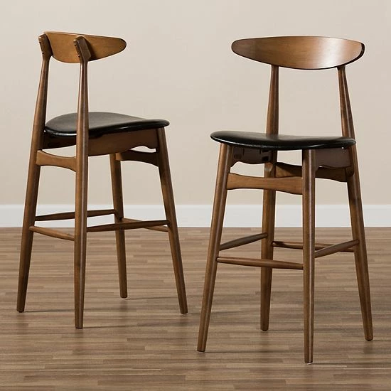 Baxton Studio Mid-Century Black Bar Stool 2-piece Set 2 Baxton Studio Mid-Century Black Bar Stool 2-piece Set - Image 2