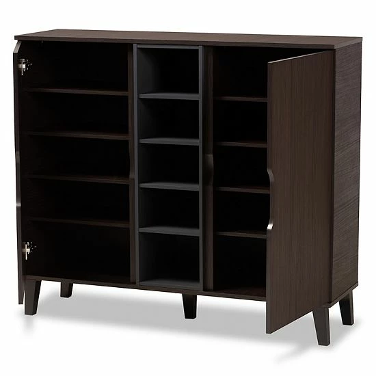 Baxton Studio Idina 2-Door Shoe Cabinet Walnut Gray Dark Brown 2 Baxton Studio Idina 2-Door Shoe Cabinet Walnut Gray Dark Brown - Image 2