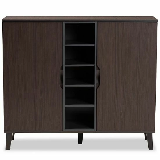 Baxton Studio Idina 2-Door Shoe Cabinet Walnut Gray Dark Brown 3 Baxton Studio Idina 2-Door Shoe Cabinet Walnut Gray Dark Brown - Image 3