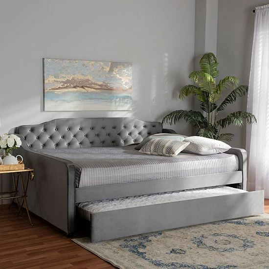 Baxton Studio Freda Daybed & Trundle Gray 2 Baxton Studio Freda Daybed & Trundle Gray - Image 2