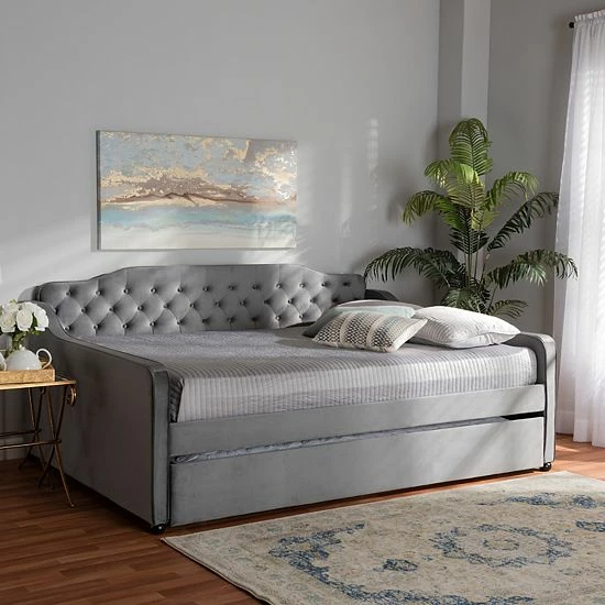 Baxton Studio Freda Daybed & Trundle Gray 7 Baxton Studio Freda Daybed & Trundle Gray - Image 7