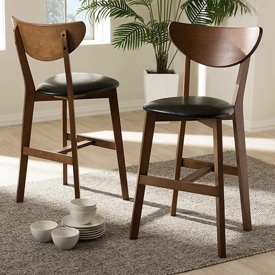 Baxton Studio Mid-Century Black Counter Stool 2-piece Set 2 Baxton Studio Mid-Century Black Counter Stool 2-piece Set - Image 2