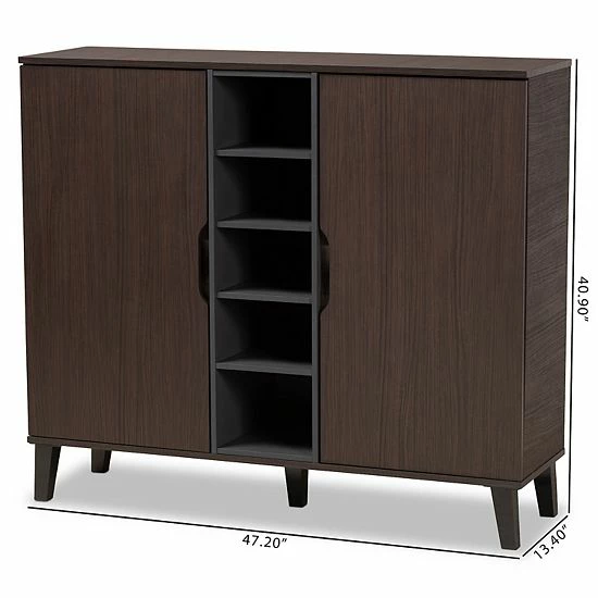 Baxton Studio Idina 2-Door Shoe Cabinet Walnut Gray Dark Brown 9 Baxton Studio Idina 2-Door Shoe Cabinet Walnut Gray Dark Brown - Image 9