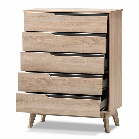 Baxton Studio Fella 5-Drawer Dresser 4 Baxton Studio Fella 5-Drawer Dresser - Image 4
