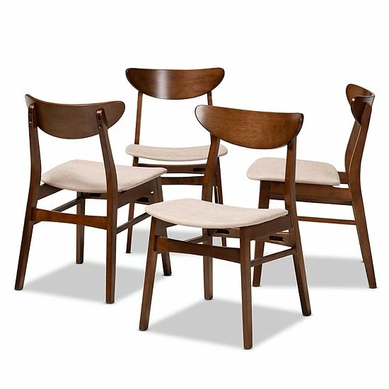Baxton Studio Parlin Dining Chair 4-piece Set Light Beige Walnut 1 Baxton Studio Parlin Dining Chair 4-piece Set Light Beige Walnut