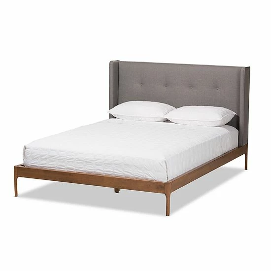 Baxton Studio Brooklyn Mid-Century Platform Bed Light Beige 2 Baxton Studio Brooklyn Mid-Century Platform Bed Light Beige - Image 2