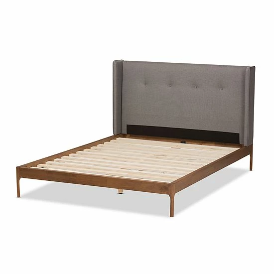 Baxton Studio Brooklyn Mid-Century Platform Bed Light Beige 6 Baxton Studio Brooklyn Mid-Century Platform Bed Light Beige - Image 6