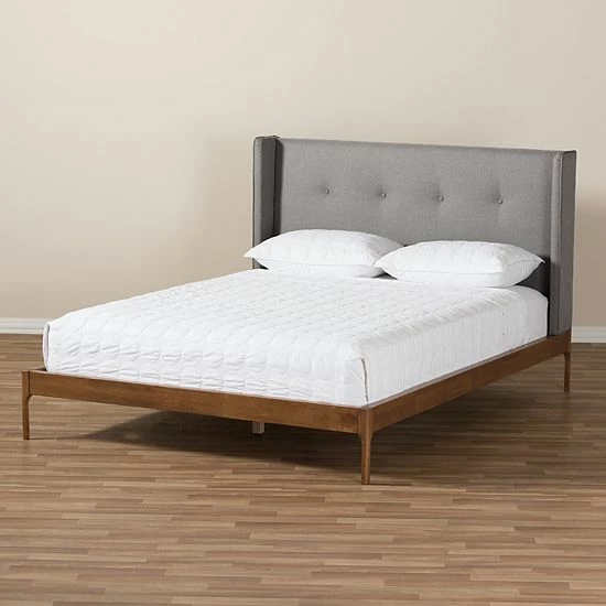 Baxton Studio Brooklyn Mid-Century Platform Bed Light Beige 8 Baxton Studio Brooklyn Mid-Century Platform Bed Light Beige - Image 8