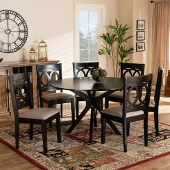 Baxton Studio Sanne Dining Table & Chair 7-piece Set Sand Dark Brown -Baxton Studio Sales unnamed file 1655