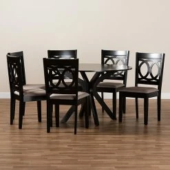 Baxton Studio Sanne Dining Table & Chair 7-piece Set Sand Dark Brown -Baxton Studio Sales unnamed file 1656