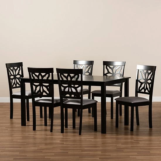 Baxton Studio Dallas Dining Table & Chair 7-piece Set Gray Dark Brown 7 Baxton Studio Dallas Dining Table & Chair 7-piece Set Gray Dark Brown - Image 7