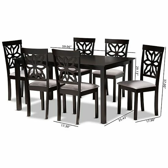Baxton Studio Dallas Dining Table & Chair 7-piece Set Gray Dark Brown 8 Baxton Studio Dallas Dining Table & Chair 7-piece Set Gray Dark Brown - Image 8
