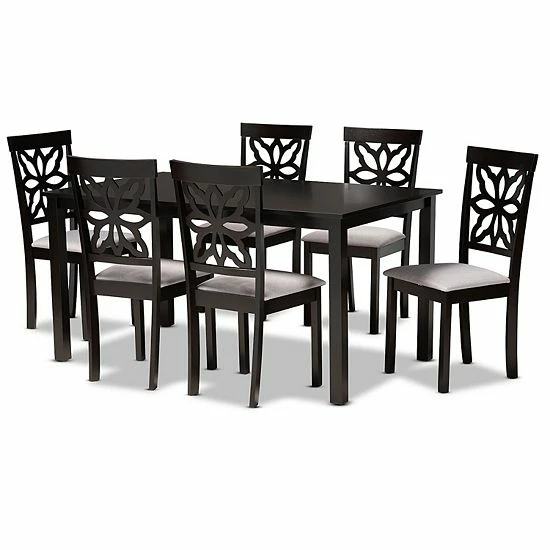 Baxton Studio Dallas Dining Table & Chair 7-piece Set Gray Dark Brown 9 Baxton Studio Dallas Dining Table & Chair 7-piece Set Gray Dark Brown - Image 9