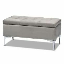 Baxton Studio Mabel Ottoman Gray Silver