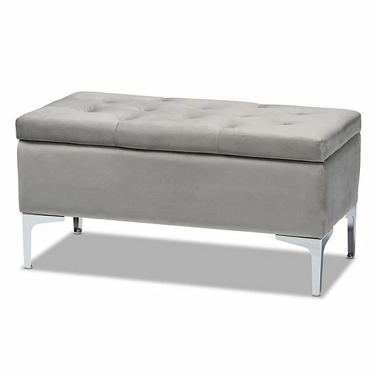 Baxton Studio Mabel Ottoman Gray Silver 10 Baxton Studio Mabel Ottoman Gray Silver - Image 10