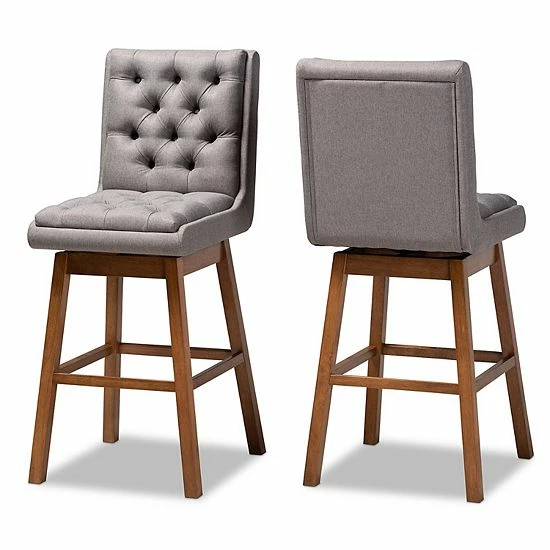 Baxton Studio Gregory Bar Stool 2-piece Set Light Gray Dark Brown 1 Baxton Studio Gregory Bar Stool 2-piece Set Light Gray Dark Brown