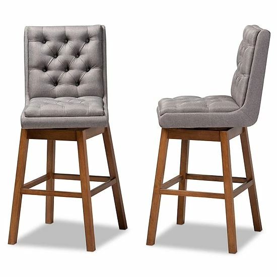 Baxton Studio Gregory Bar Stool 2-piece Set Light Gray Dark Brown 3 Baxton Studio Gregory Bar Stool 2-piece Set Light Gray Dark Brown - Image 3