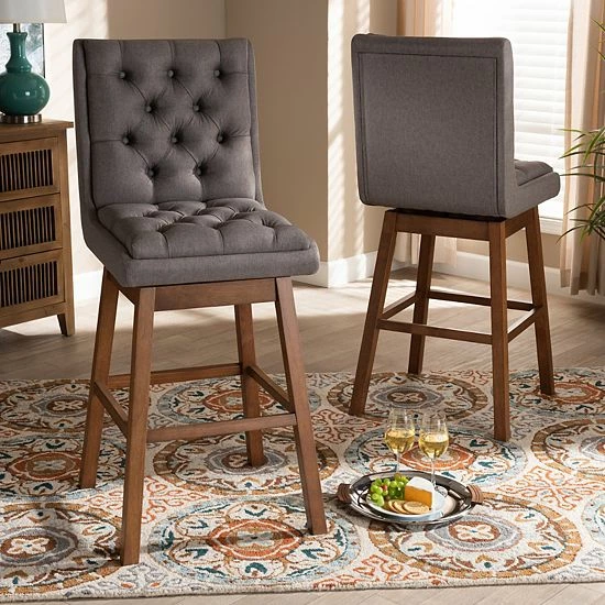 Baxton Studio Gregory Bar Stool 2-piece Set Light Gray Dark Brown 5 Baxton Studio Gregory Bar Stool 2-piece Set Light Gray Dark Brown - Image 5