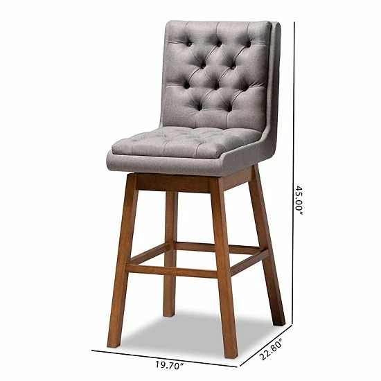 Baxton Studio Gregory Bar Stool 2-piece Set Light Gray Dark Brown 6 Baxton Studio Gregory Bar Stool 2-piece Set Light Gray Dark Brown - Image 6