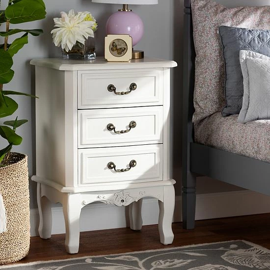 Baxton Studio Gabrielle 3-Drawer Nightstand Table 2 Baxton Studio Gabrielle 3-Drawer Nightstand Table - Image 2