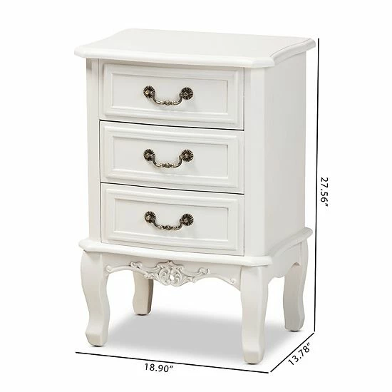 Baxton Studio Gabrielle 3-Drawer Nightstand Table 7 Baxton Studio Gabrielle 3-Drawer Nightstand Table - Image 7