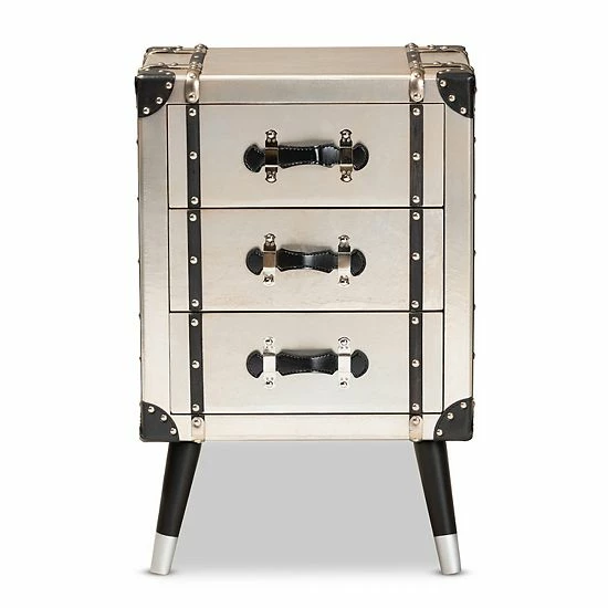 Baxton Studio Dilan Silver 3-Drawer Nightstand 5 Baxton Studio Dilan Silver 3-Drawer Nightstand - Image 5