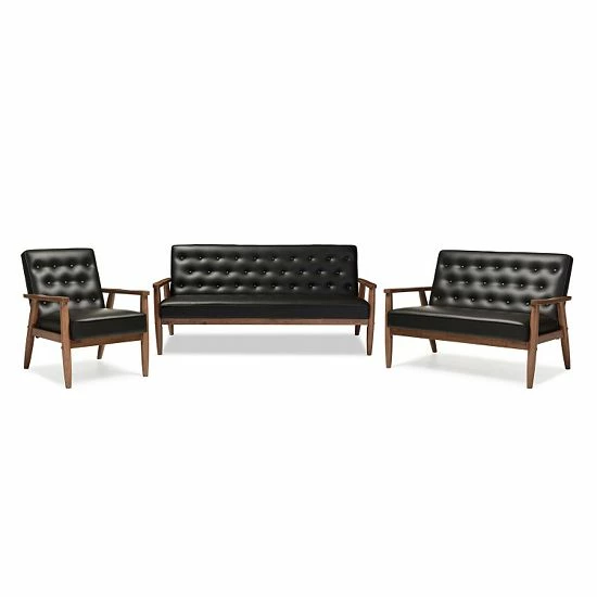 Baxton Studio Sorrento Mid-Century Modern Living Room 3-piece Set Gray 2 Baxton Studio Sorrento Mid-Century Modern Living Room 3-piece Set Gray - Image 2