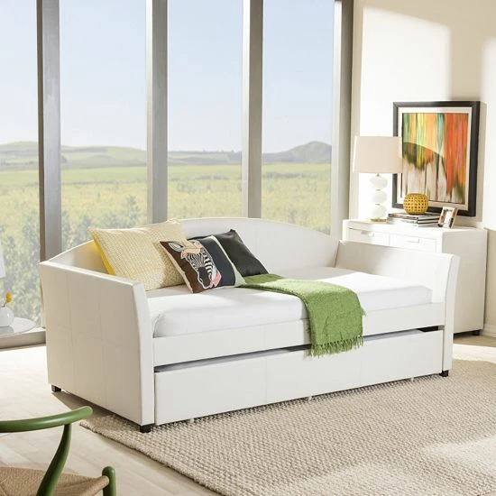 Baxton Studio London Faux-Leather Arched Twin Daybed & Trundle Brown 2 Baxton Studio London Faux-Leather Arched Twin Daybed & Trundle Brown - Image 2