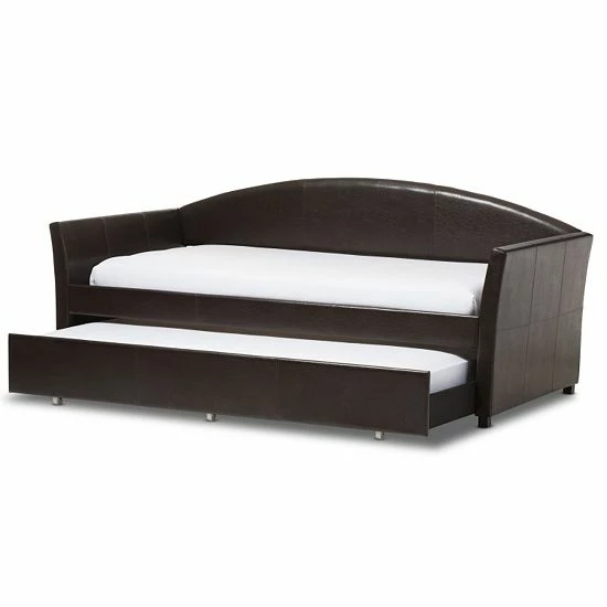 Baxton Studio London Faux-Leather Arched Twin Daybed & Trundle Brown 3 Baxton Studio London Faux-Leather Arched Twin Daybed & Trundle Brown - Image 3