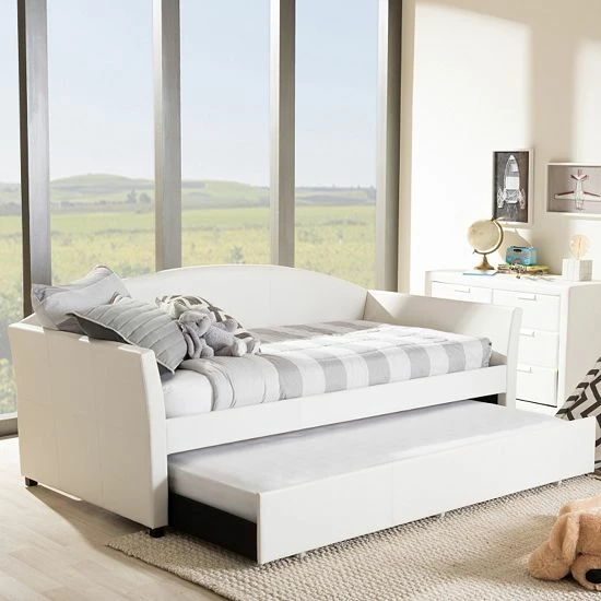 Baxton Studio London Faux-Leather Arched Twin Daybed & Trundle Brown 7 Baxton Studio London Faux-Leather Arched Twin Daybed & Trundle Brown - Image 7