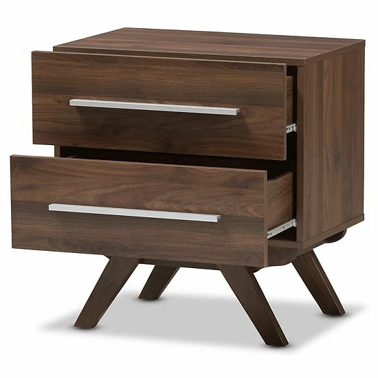 Baxton Studio Mid-Century 2-Drawer Nightstand Medium Brown 2 Baxton Studio Mid-Century 2-Drawer Nightstand Medium Brown - Image 2