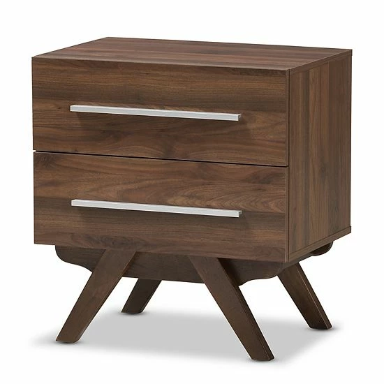 Baxton Studio Mid-Century 2-Drawer Nightstand Medium Brown 4 Baxton Studio Mid-Century 2-Drawer Nightstand Medium Brown - Image 4