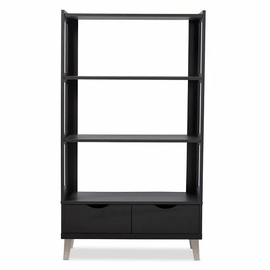 Baxton Studio 2-Drawer Kalien Wood Leaning Bookcase 4 Baxton Studio 2-Drawer Kalien Wood Leaning Bookcase - Image 4
