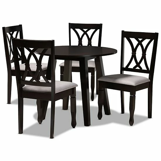 Baxton Studio Millie Gray 5-Piece Dining Set Gray Dark Brown 10 Baxton Studio Millie Gray 5-Piece Dining Set Gray Dark Brown - Image 10