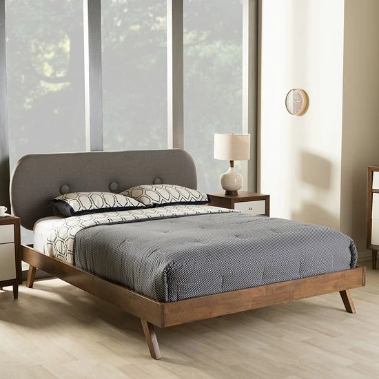 Baxton Studio Penelope Mid-Century Modern Platform Bed Gray 1 Baxton Studio Penelope Mid-Century Modern Platform Bed Gray