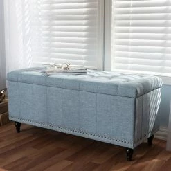 Baxton Studio Kaylee Button Tufted Storage Ottoman Bench Blue