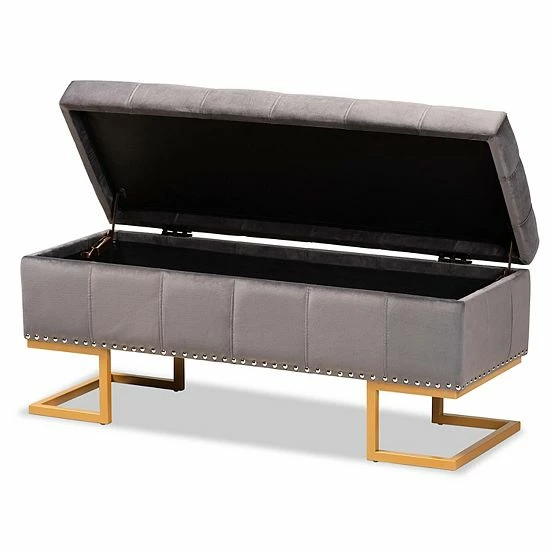 Baxton Studio Ellery Storage Ottoman Gray Gold 2 Baxton Studio Ellery Storage Ottoman Gray Gold - Image 2