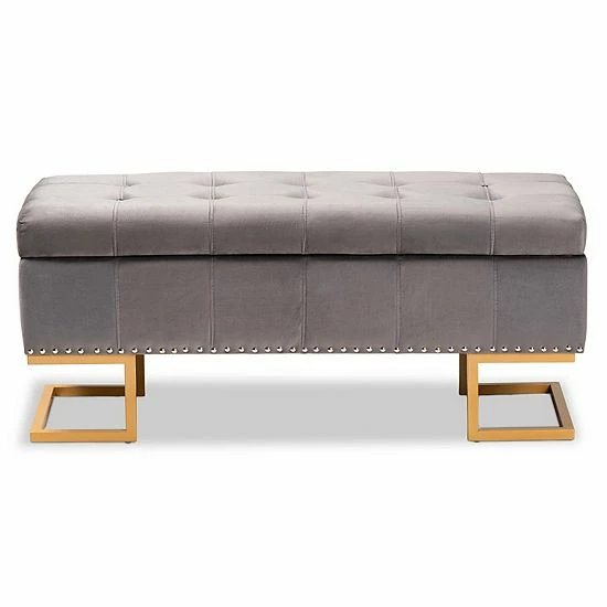 Baxton Studio Ellery Storage Ottoman Gray Gold 3 Baxton Studio Ellery Storage Ottoman Gray Gold - Image 3