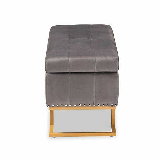 Baxton Studio Ellery Storage Ottoman Gray Gold 4 Baxton Studio Ellery Storage Ottoman Gray Gold - Image 4