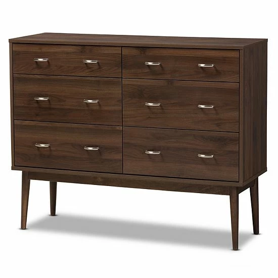 Baxton Studio Mid-Century 6-Drawer Walnut Dresser 1 Baxton Studio Mid-Century 6-Drawer Walnut Dresser