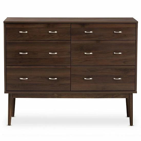 Baxton Studio Mid-Century 6-Drawer Walnut Dresser 4 Baxton Studio Mid-Century 6-Drawer Walnut Dresser - Image 4