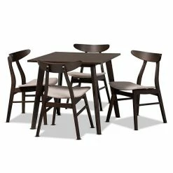 Baxton Studio Britte Dining Table & Chair 5-Piece Set Beige Khaki