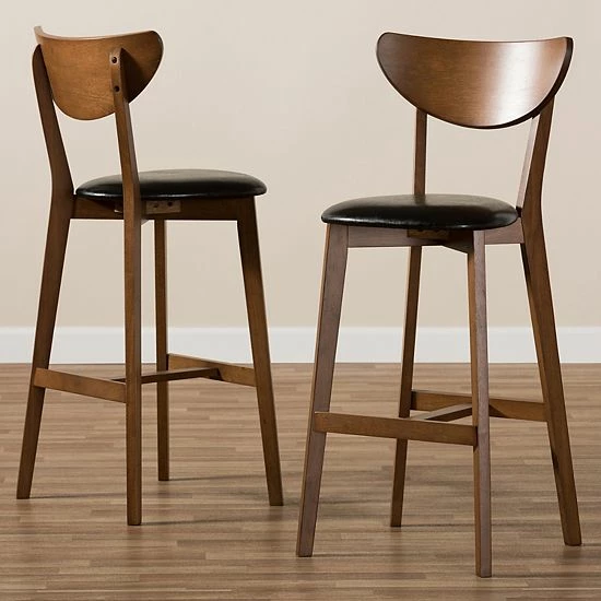 Baxton Studio Mid-Century Black Bar Stool 2-piece Set 2 Baxton Studio Mid-Century Black Bar Stool 2-piece Set - Image 2