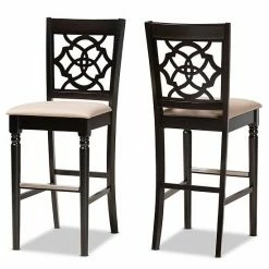 Baxton Studio Alexandra Bar Stool 2-piece Set Gray Espresso Brown