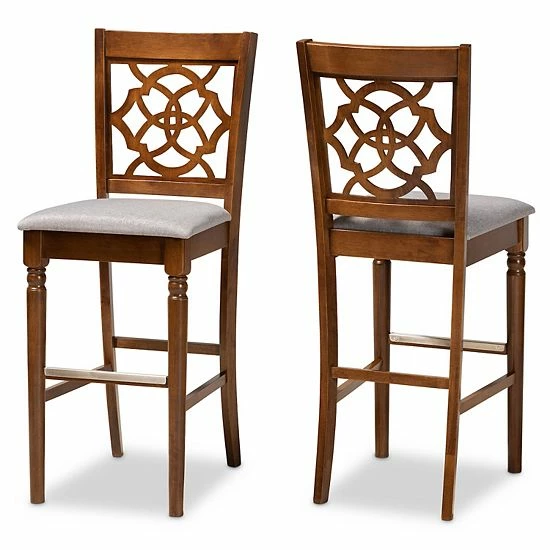 Baxton Studio Alexandra Bar Stool 2-piece Set Gray Espresso Brown 7 Baxton Studio Alexandra Bar Stool 2-piece Set Gray Espresso Brown - Image 7