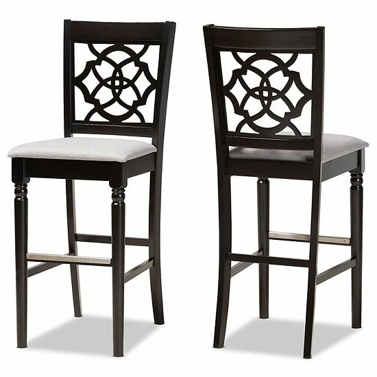 Baxton Studio Alexandra Bar Stool 2-piece Set Gray Espresso Brown 9 Baxton Studio Alexandra Bar Stool 2-piece Set Gray Espresso Brown - Image 9