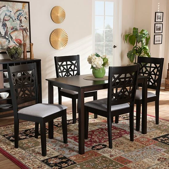Baxton Studio Jackson Dining Table & Chair 5-piece Set Sand Espresso 2 Baxton Studio Jackson Dining Table & Chair 5-piece Set Sand Espresso - Image 2