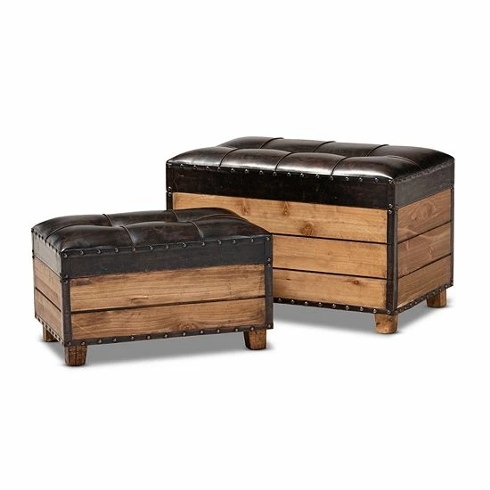 Baxton Studio Marelli Dark Brown 2-Piece Ottoman Set 1 Baxton Studio Marelli Dark Brown 2-Piece Ottoman Set