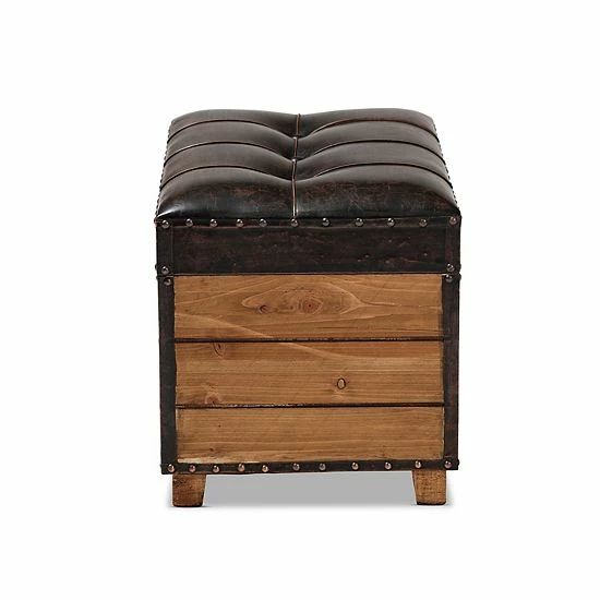 Baxton Studio Marelli Dark Brown 2-Piece Ottoman Set 4 Baxton Studio Marelli Dark Brown 2-Piece Ottoman Set - Image 4